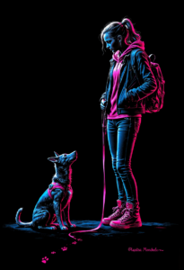 Notizbuch Cover mit Mädchen und Hund als Symbol für Vertrauen und Stärke