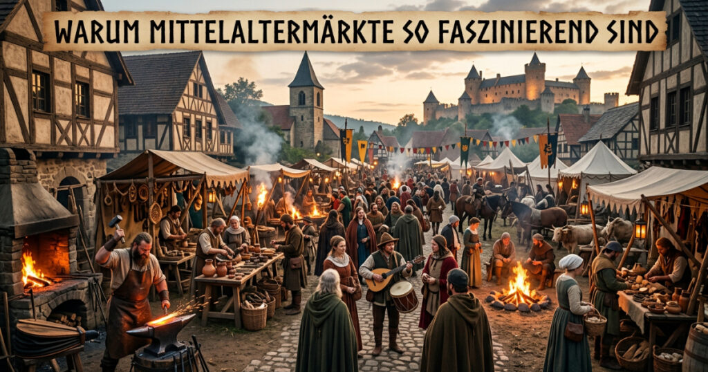 Mittelaltermarkt mit Händlern, Zelten und Lagerleben