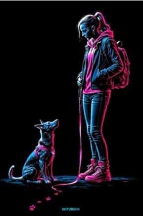 Mädchen Notizbuch mit Hund und liebevoller Szene für Gedanken und Gefühle