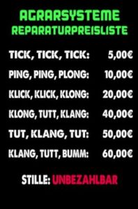 Lustiges Notizbuch Technik Humor Reparatur Preisliste Agrarsysteme Geräusche Preise Werkstatt Geschenk Kollegen
