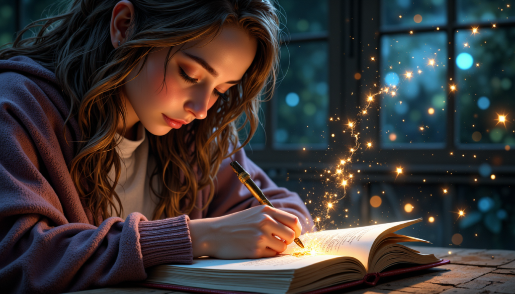 Mädchen lässt ihre Gedanken los indem sie sie aufschreibt