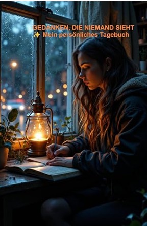 tagebuch für persönliche gedanken und gefühle eines mädchens bei kerzenlicht am fenster in ruhiger atmosphäre