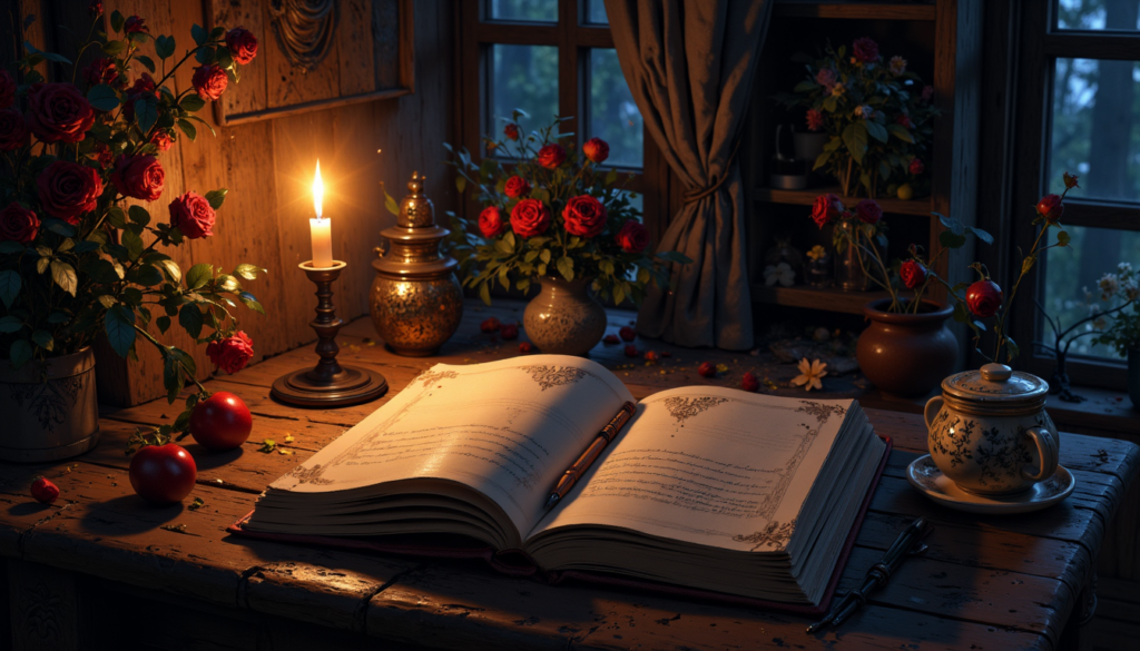 Notizbuch mit Kerzenlicht