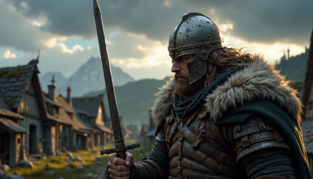 Wikinger ohne Hörnerhelm mit historisch korrekter Ausrüstung