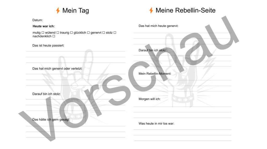 Innenleben die kleine RebellinTagebuch Vorschau mit Fragen zu Gefühlen und Erlebnissen