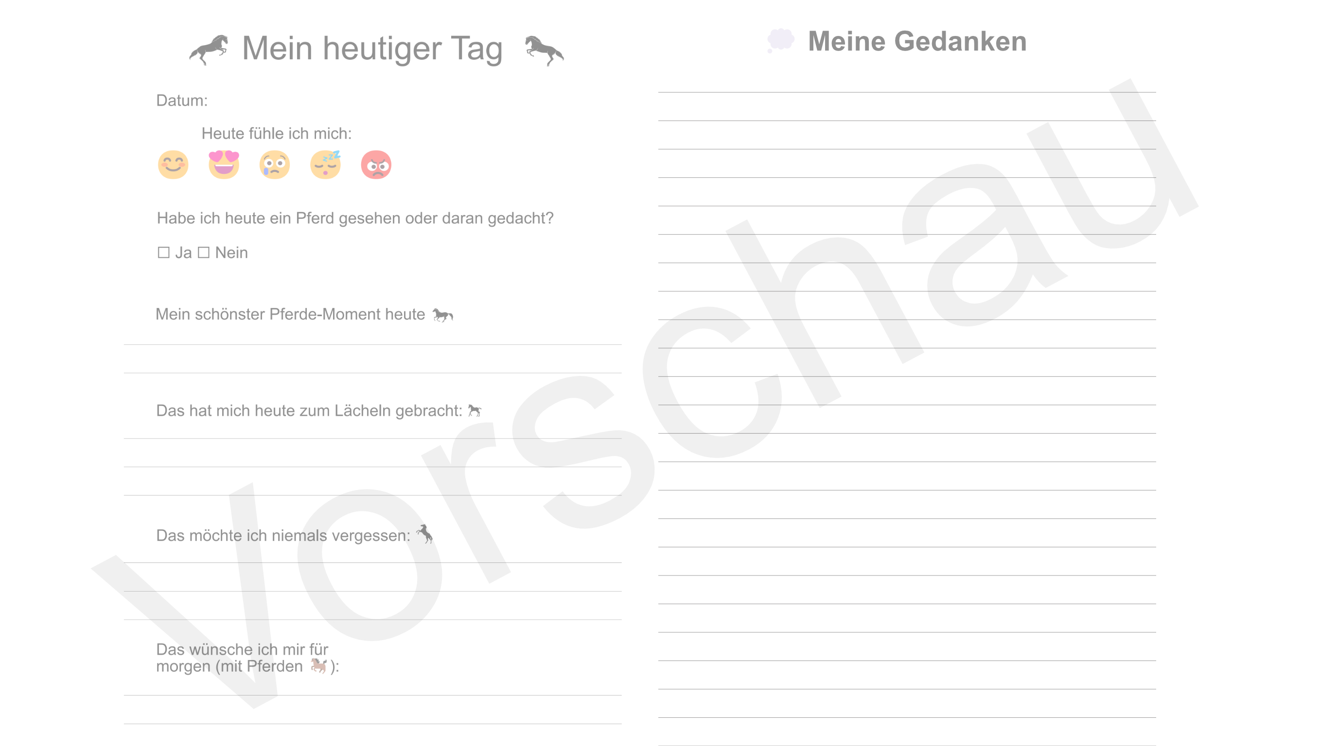 Innenleben Pferdemädchen Tagebuch Vorschau mit Fragen zu Gefühlen und Erlebnissen