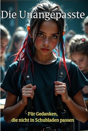 Cover vom Tagebuch Die Unangepasste mit selbstbewusstem Mädchen im Klassenzimmer