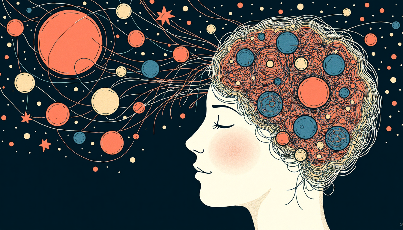 Chaotische Gedanken im Kopf symbolisch dargestellt