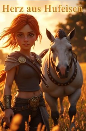 verträumtes Tagebuch-Cover für Mädchen Herz aus Hufeisen mit Mädchen und Pferd in warmer Abendstimmung