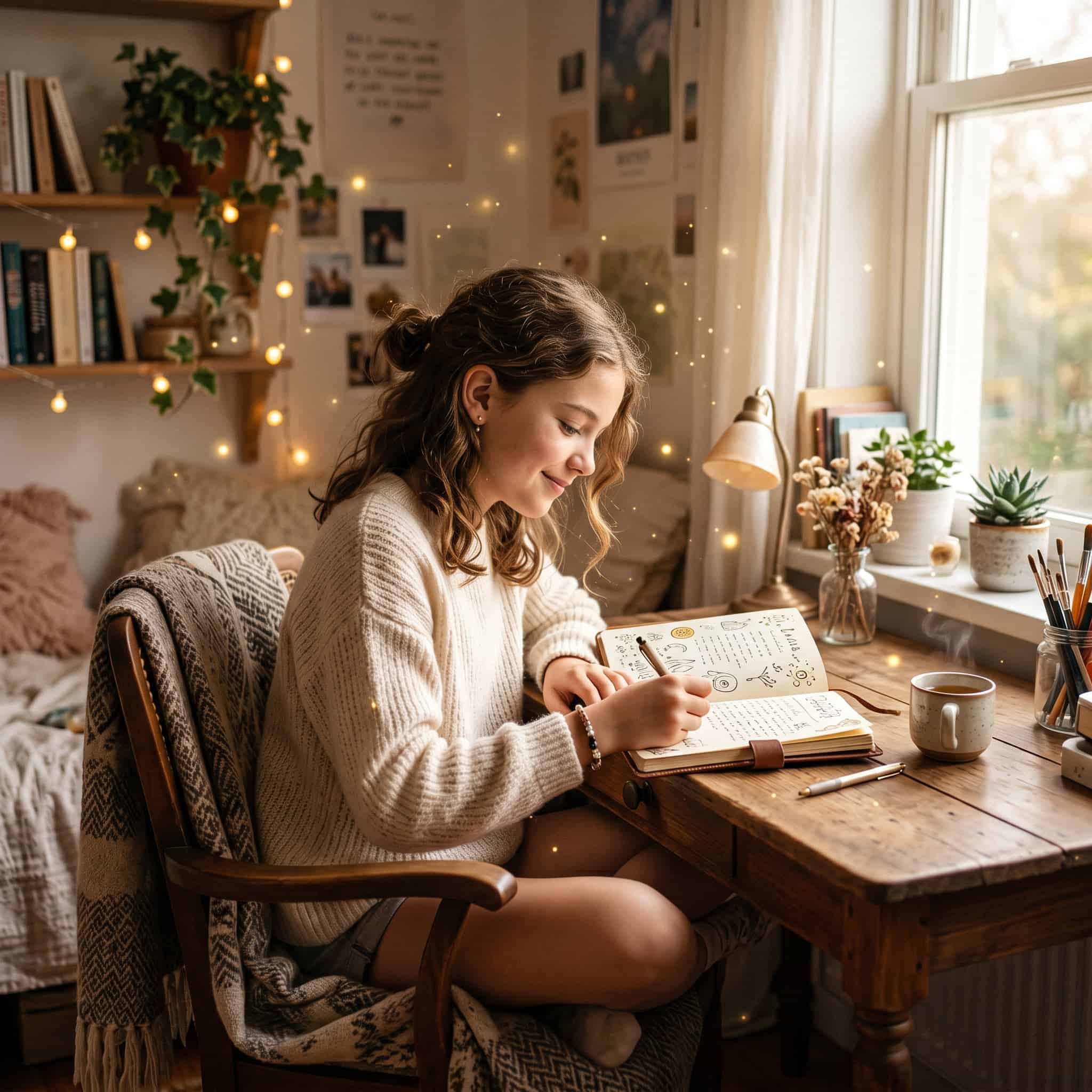 Mädchen schreibt in Tagebuch – kreatives Tagebuch für Kinder und Mädchen