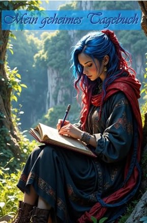 Cover vom geheimen Tagebuch mit schreibender Figur in ruhiger Naturkulisse