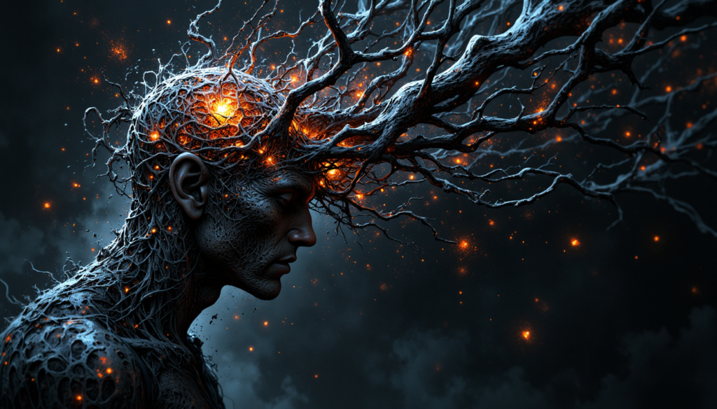 Negative Gedanken und Denkmuster im Kopf dargestellt