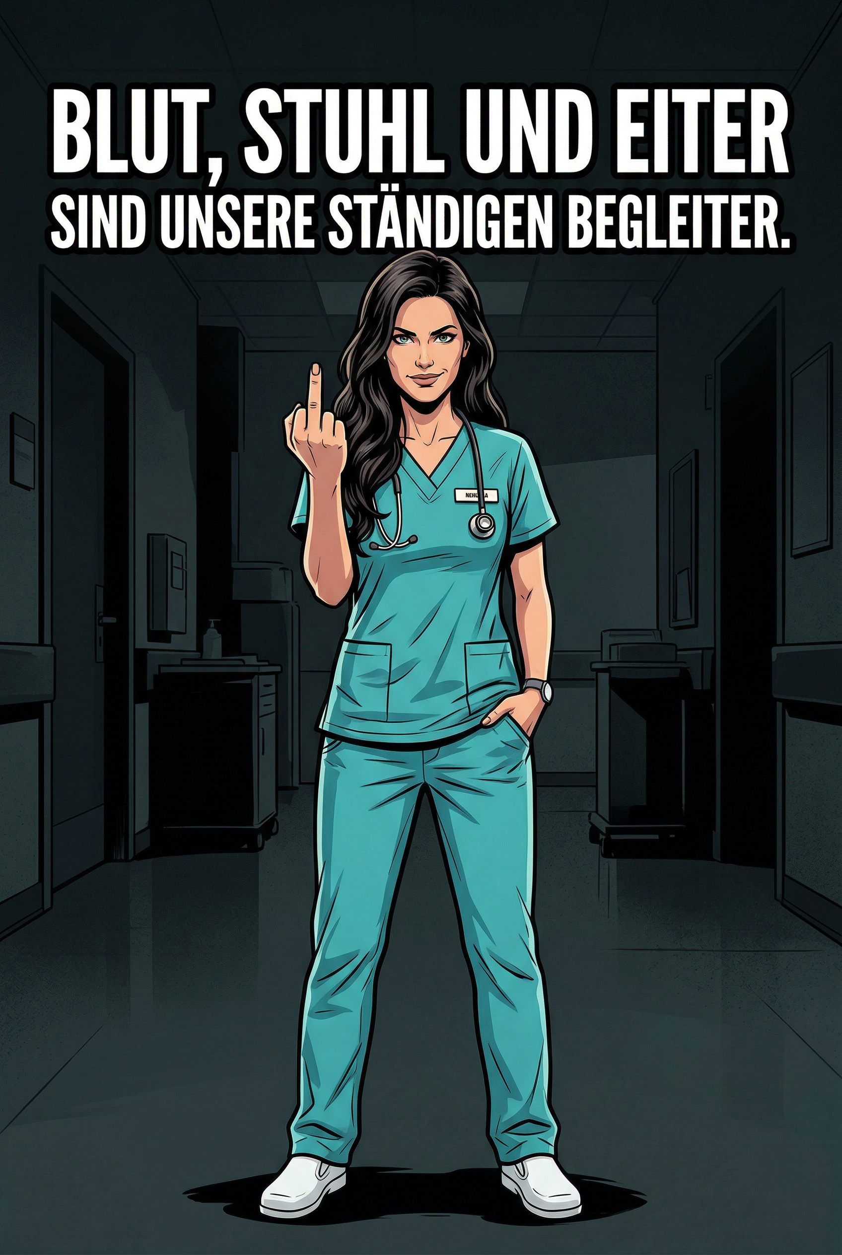 Krankenschwester mit frechem Spruch über Pflegealltag schwarzer Humor Krankenhaus Arbeit Geschenk Idee