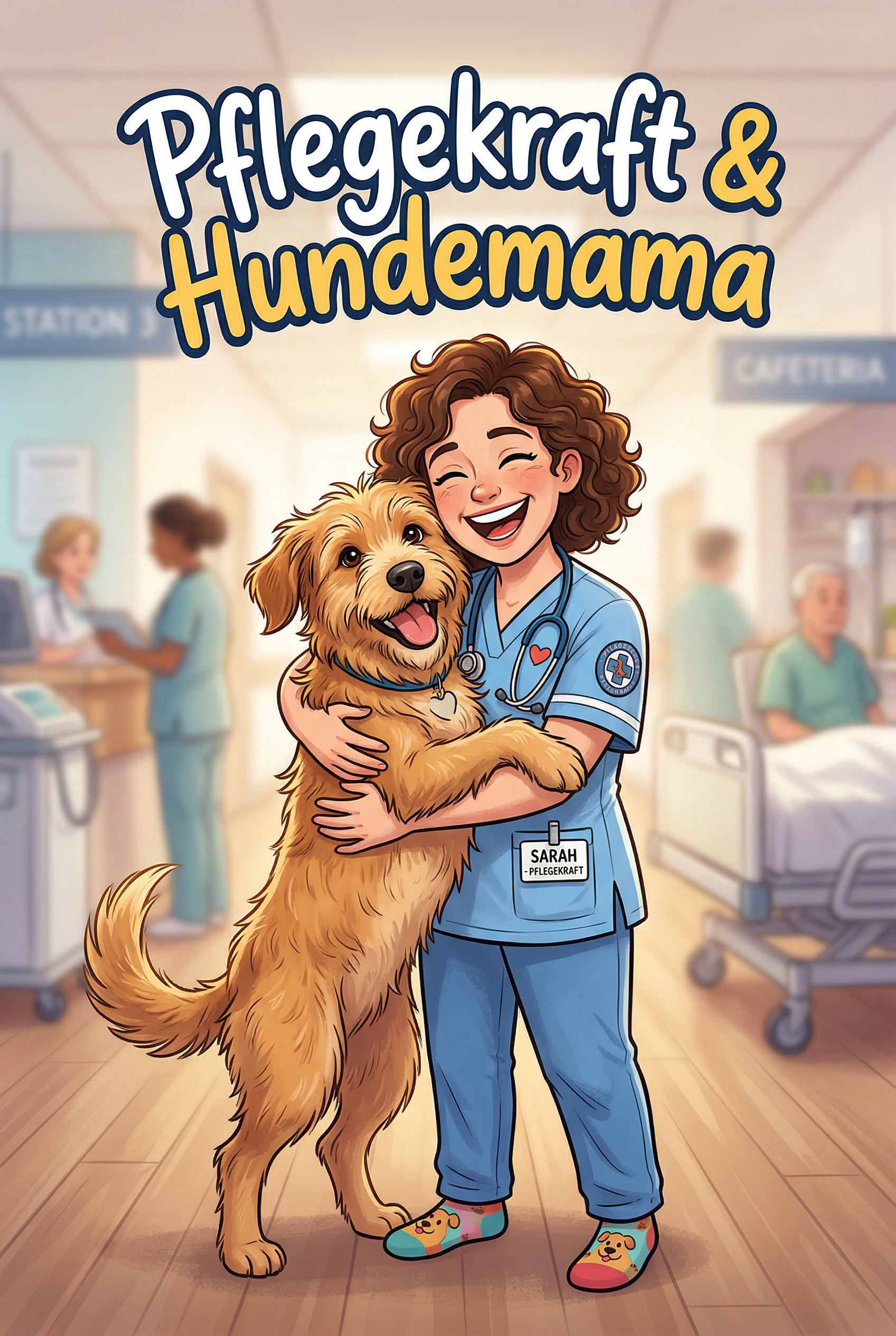 Pflegekraft mit Hund im Arm liebevoller Spruch Hundemama Pflege Alltag Geschenk Idee freundlich