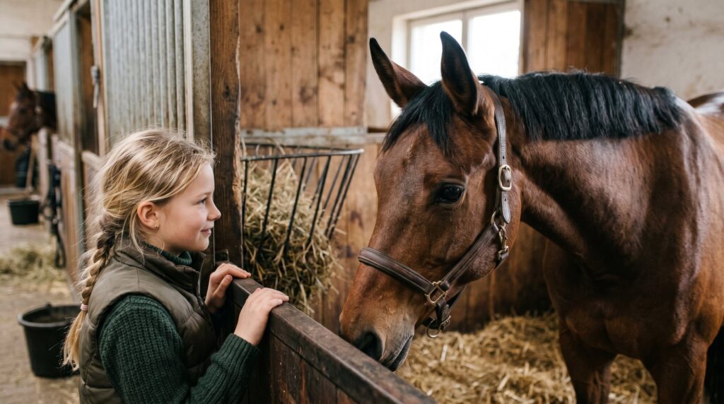 Mädchen beobachtet Pferd Körpersprache verstehen lernen