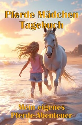 Cover vom geführten Pferde Mädchen Tagebuch mit Mädchen und Pferd am Strand