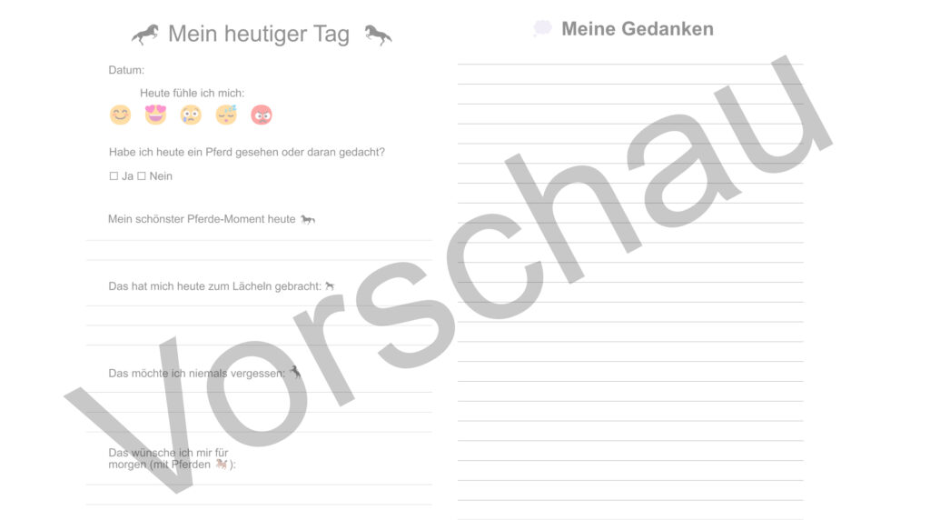 Innenleben Pferde Tagebuch Vorschau mit Fragen zu Gefühlen und Erlebnissen