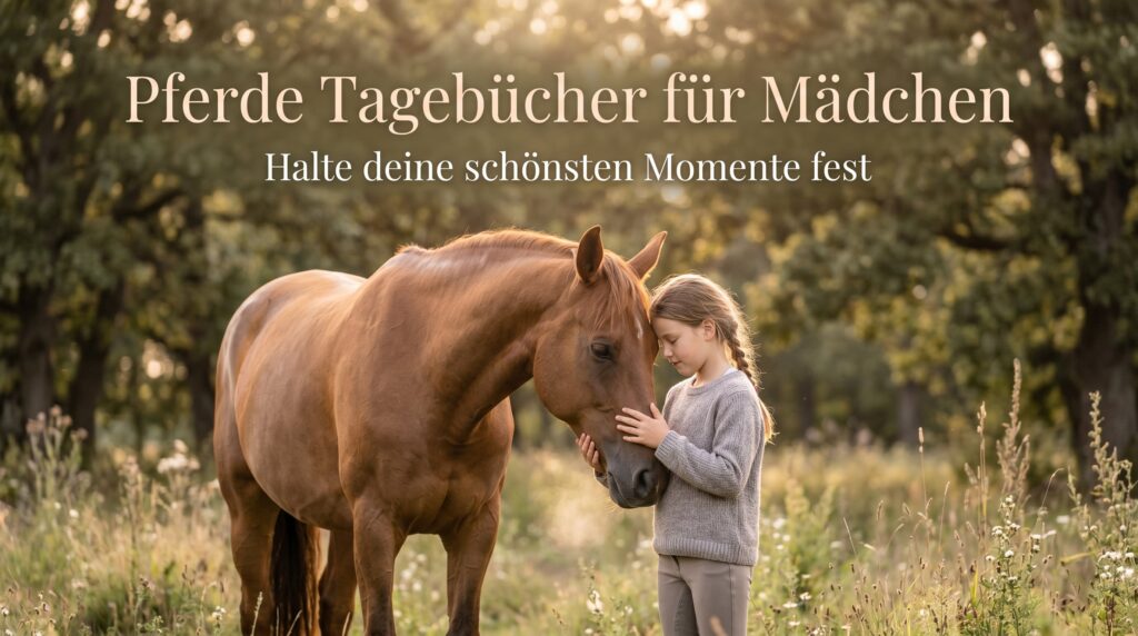 Mädchen steht liebevoll bei ihrem Pferd in warmer Abendstimmung