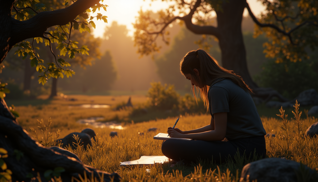 Abendliche Selbstreflexion mit Tagebuch