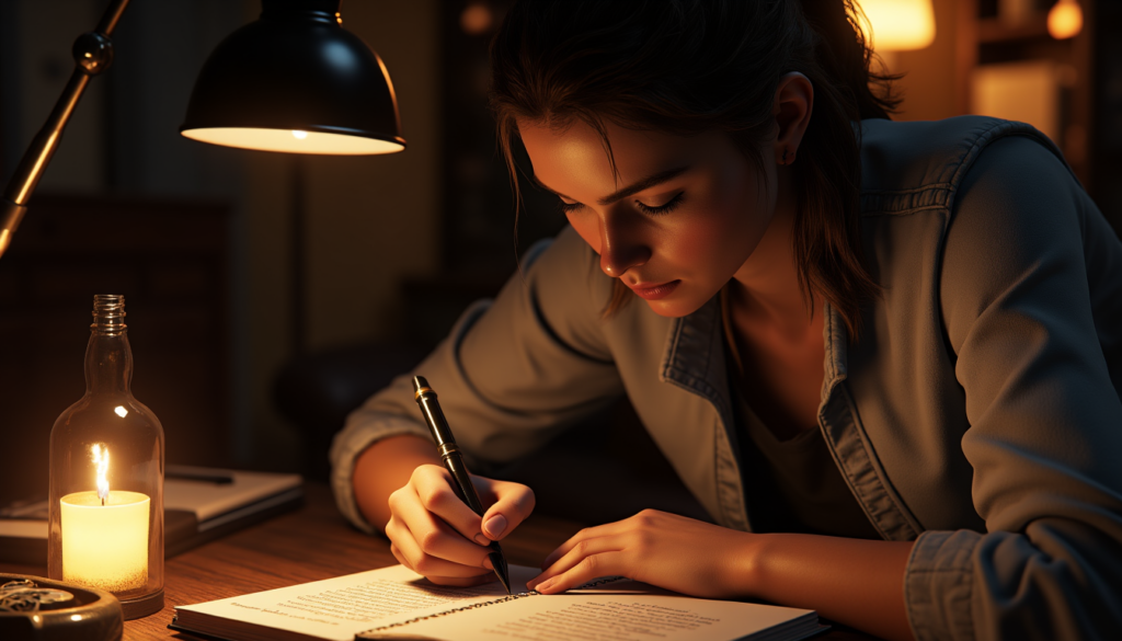 Tagebuch schreiben am Abend für Reflexion und Ruhe