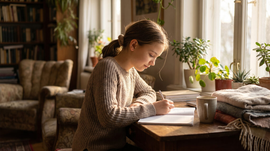 Tagebuch schreiben warum es dein Leben verändern kann – Mädchen schreibt konzentriert