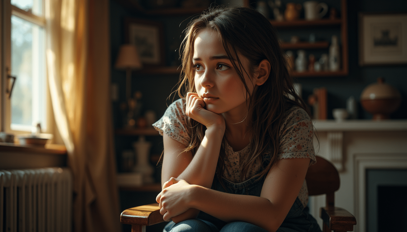 Mädchen wirkt unsicher und denkt über sich selbst nach