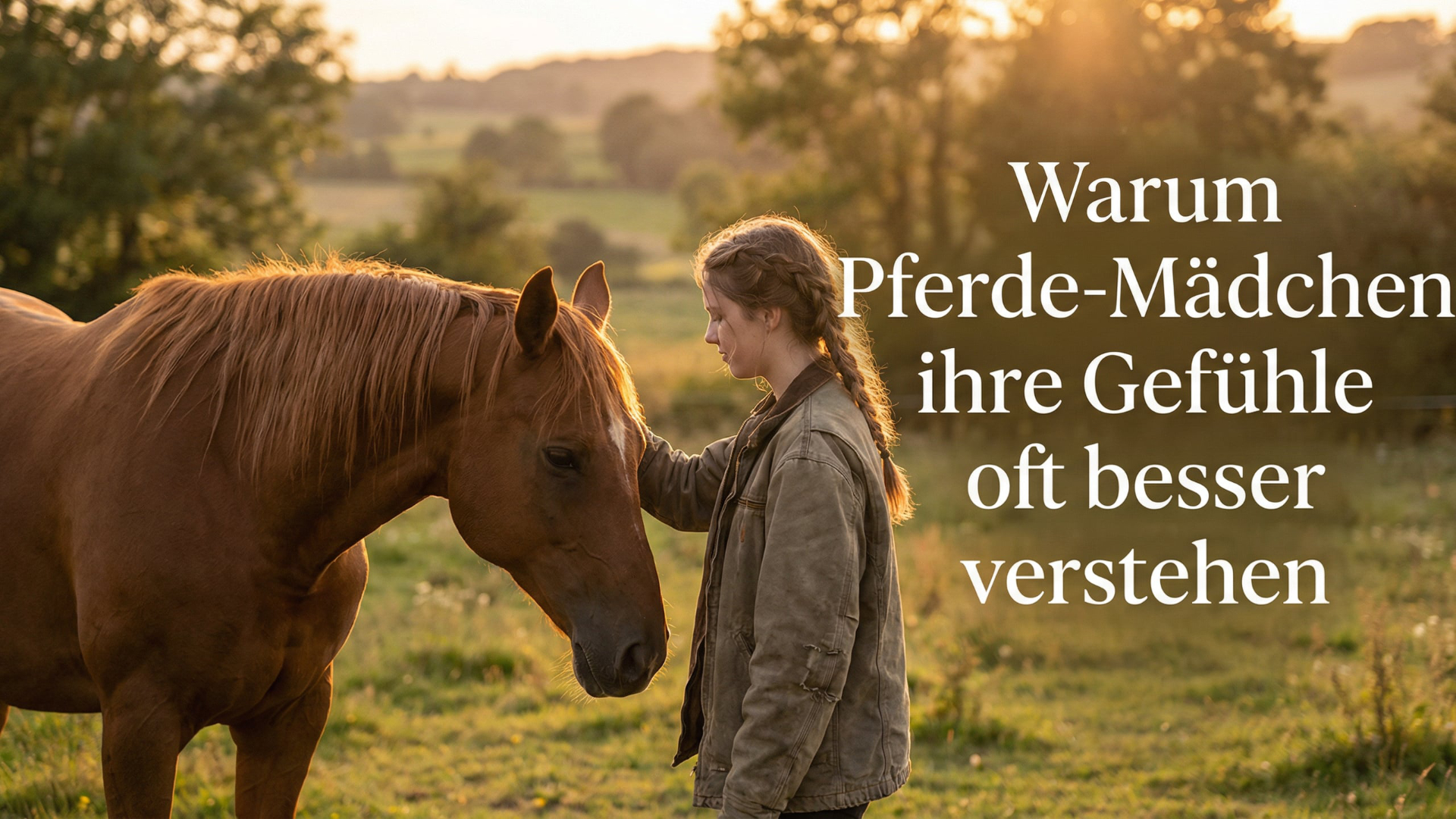 Beitragsbild mit Pferde-Mädchen und Pferd in ruhiger Abendstimmung mit dem Text Warum Pferde-Mädchen ihre Gefühle oft besser verstehen