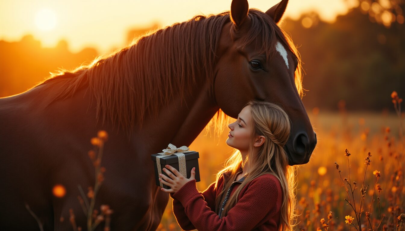 Pferdemädchen umarmt ihr Pferd glücklich