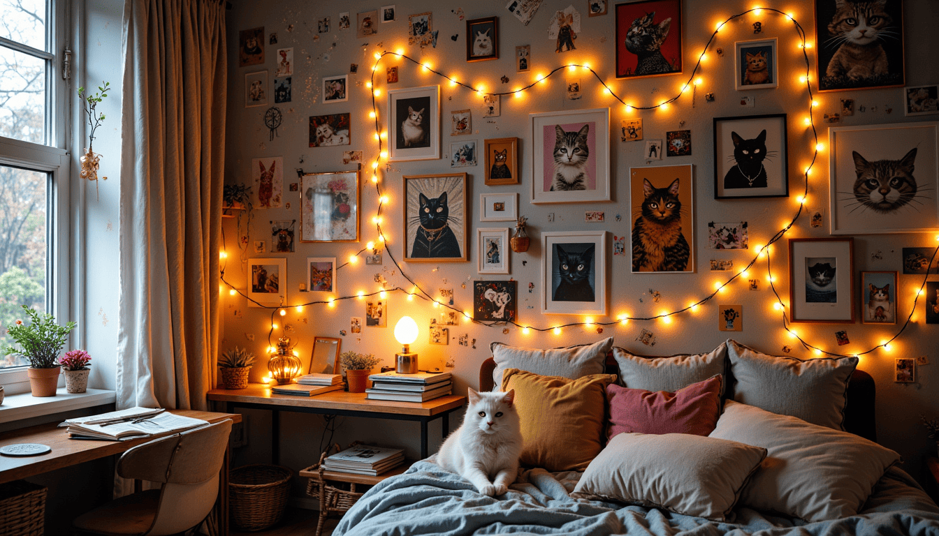 Kreative Wand mit Katzen Dekoration