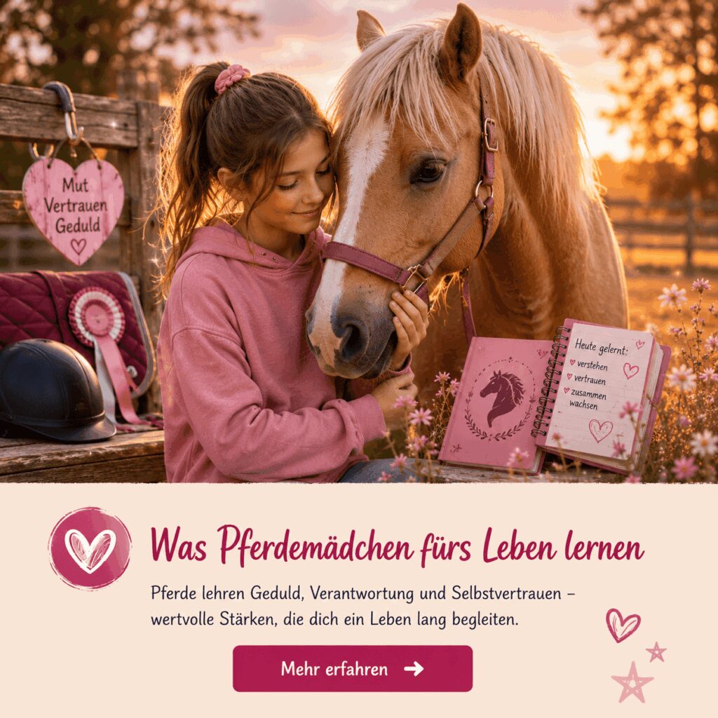 Pferdemädchen mit ihrem Pferd erlebt Vertrauen, Verantwortung und Freundschaft