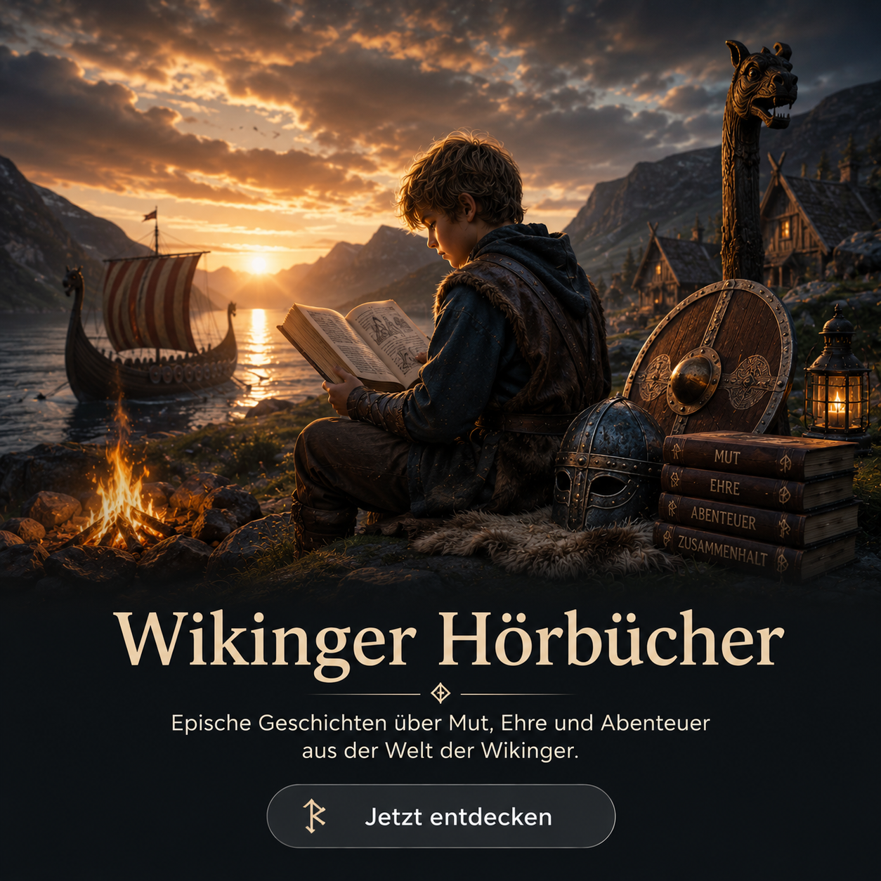 Epische Wikinger Hörbücher mit nordischer Abenteuerstimmung am Fjord