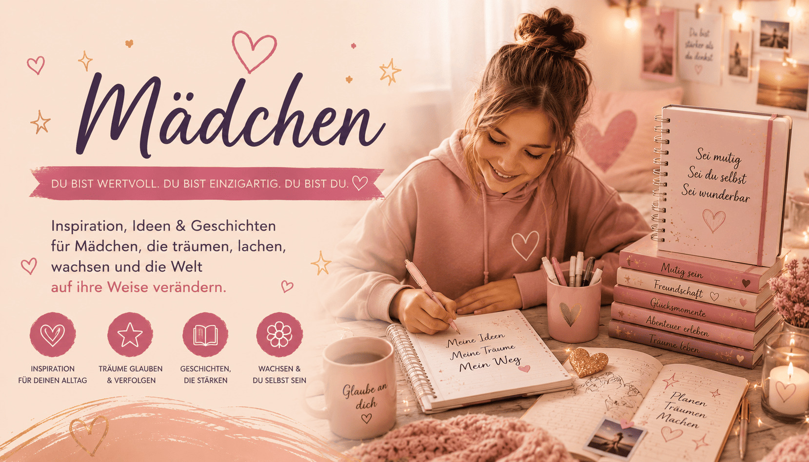 Mädchen Kategorie Bild mit Tagebuch, Kreativität, Selbstvertrauen und Inspiration
