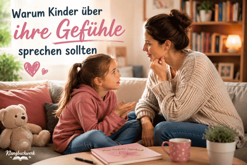 Kinder über Gefühle sprechen mit ihren Eltern in vertrauensvoller Atmosphäre