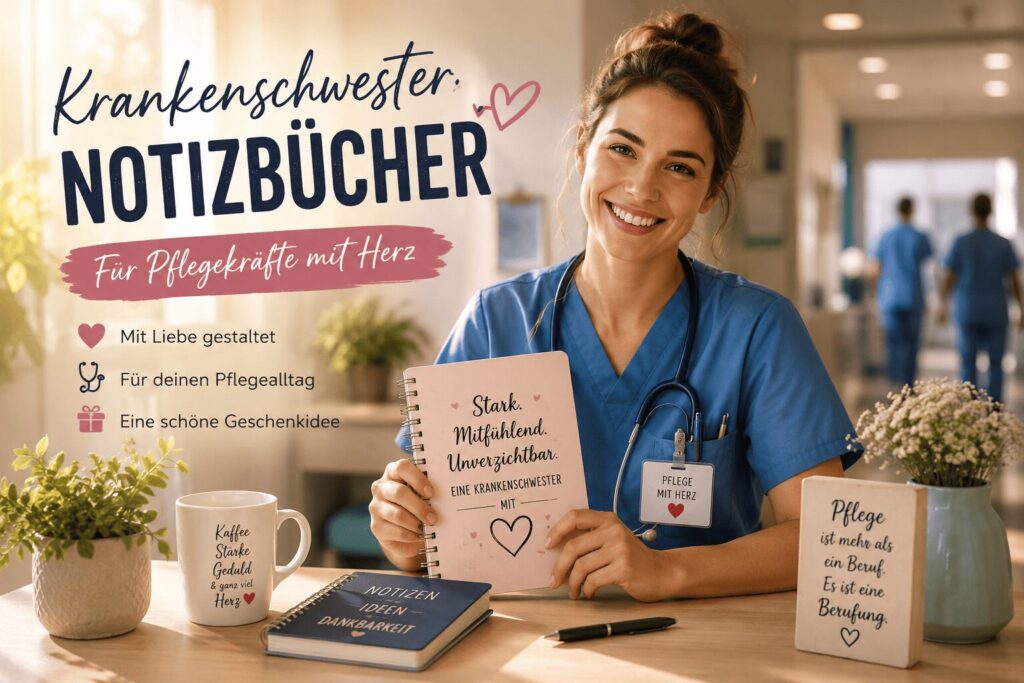 Krankenschwester mit Notizbuch im Pflegealltag – Notizbücher für Pflegekräfte mit Herz