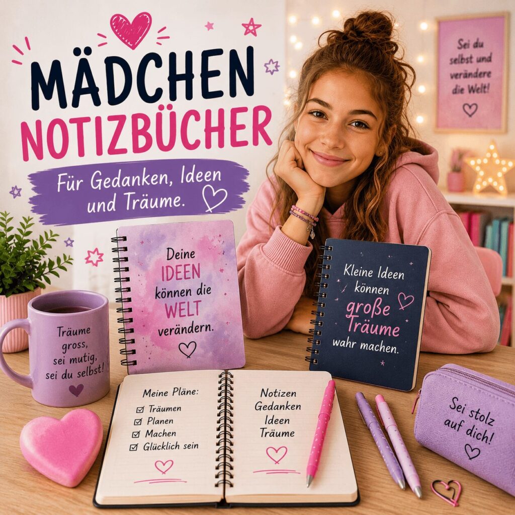 Liebevoll gestaltete Mädchen Notizbücher für Gedanken, Ideen, Träume und kreative Momente