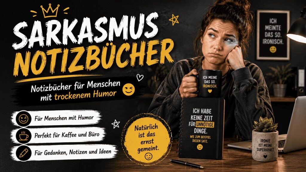 Sarkasmus Notizbücher mit humorvollen Sprüchen, Kaffee und trockenem Humor für Alltag und Büro