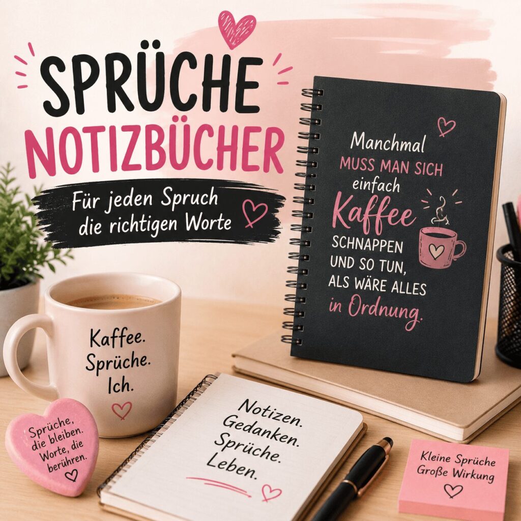 Sprüche Notizbücher mit humorvollen Sprüchen, Kaffee-Motiven und kreativen Notizen
