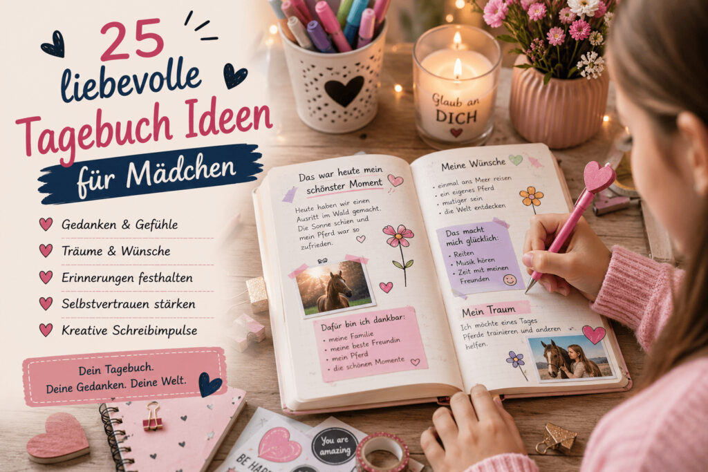 Liebevoll gestaltetes Tagebuch mit Wünschen Träumen und Erinnerungen