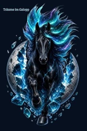 Träume im Galopp Pferde Mädchen Tagebuch mit schwarzem Fantasy Pferd