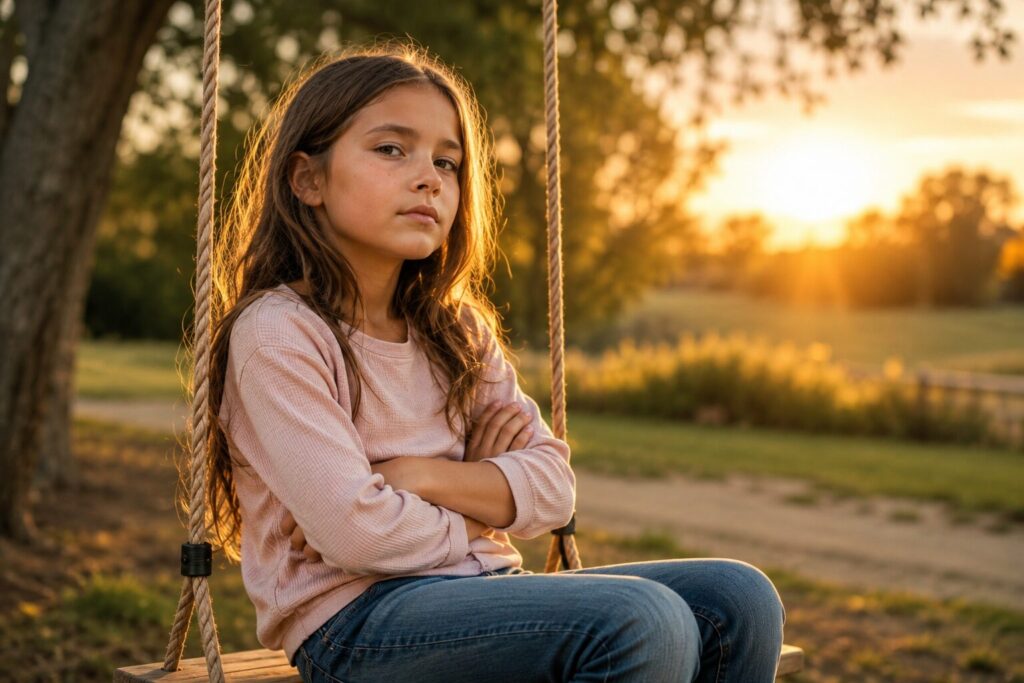 Wenn deine Tochter ihren eigenen Kopf hat – selbstbewusstes Mädchen auf einer Schaukel