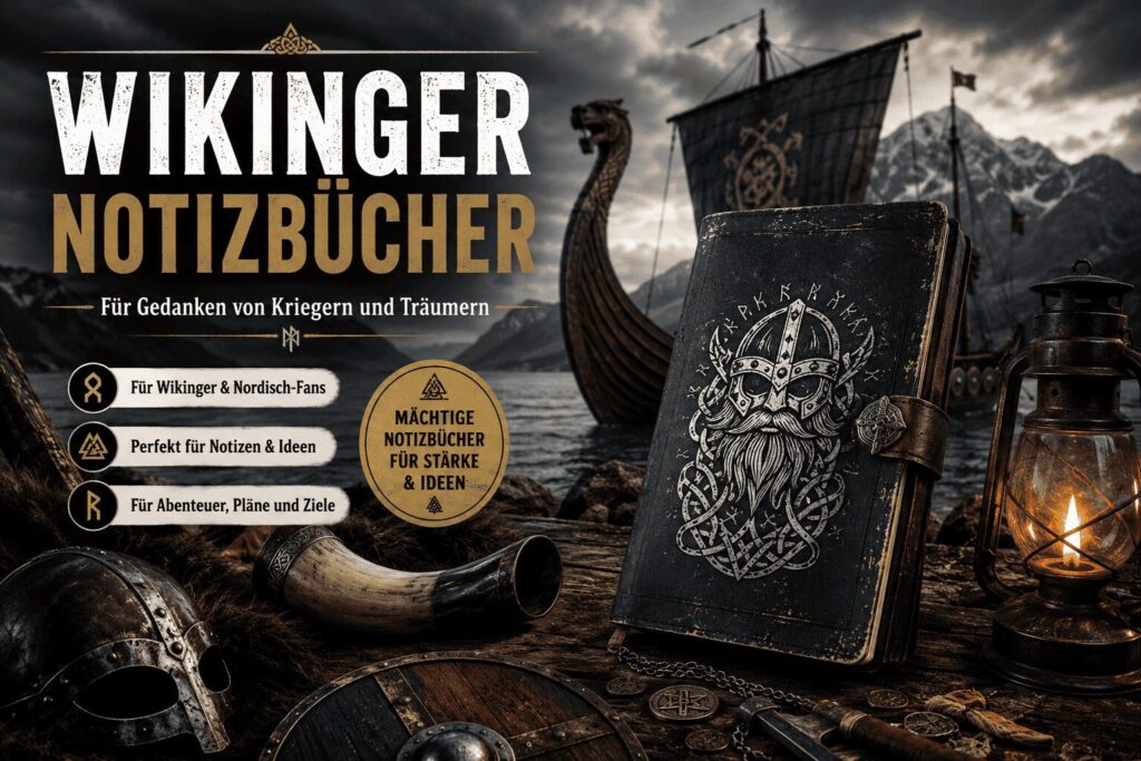 Wikinger Notizbücher mit nordischen Motiven, Runen und Wikinger-Schiff für kreative Gedanken und Ideen