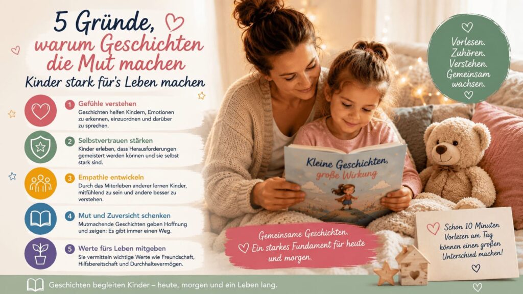 Geschichten die Mut machen: Gemeinsame Lesezeit von Mutter und Kind schafft Nähe und Gesprächsanlässe.