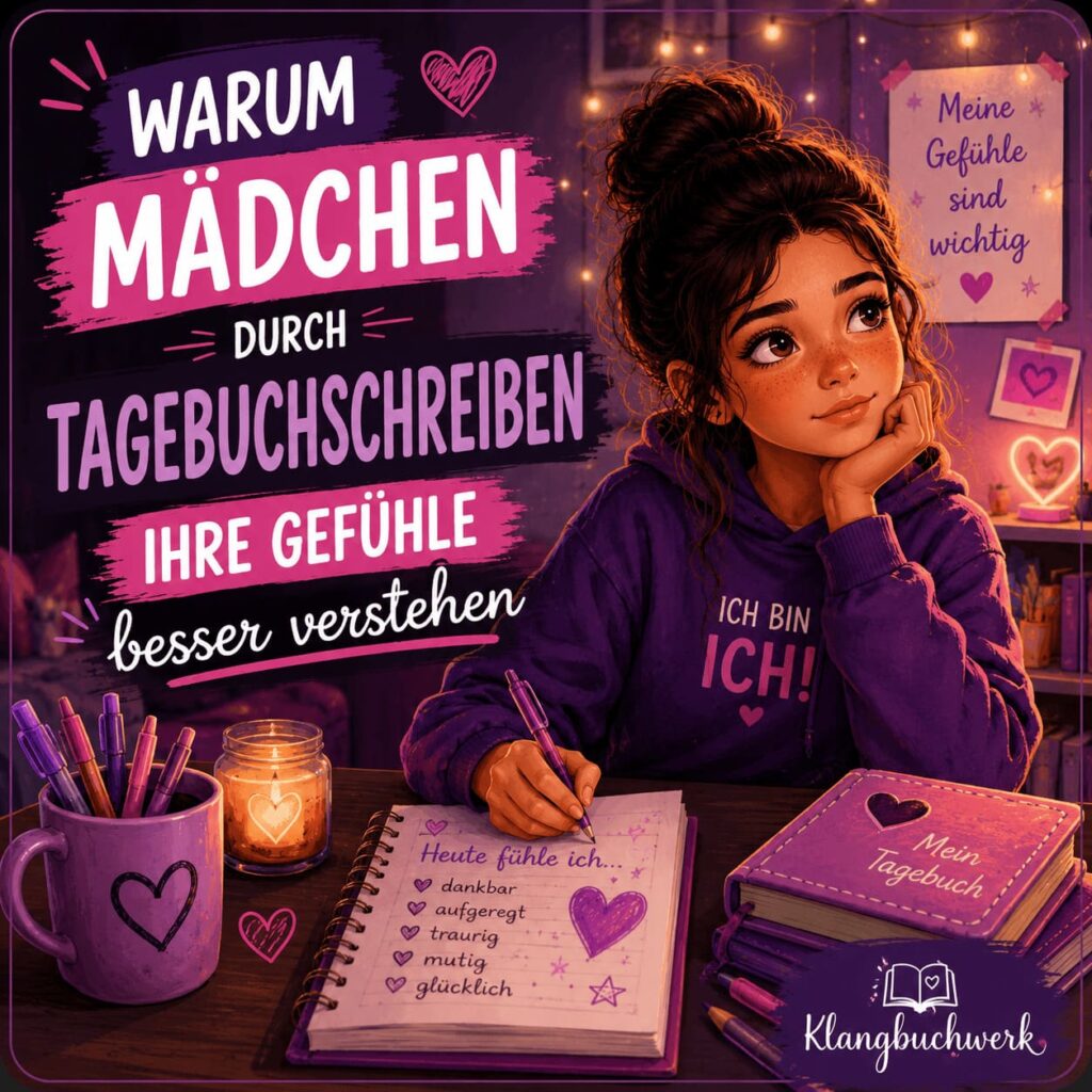 Mädchen schreibt in ihr Tagebuch und lernt durch Tagebuchschreiben ihre Gefühle besser zu verstehen.
