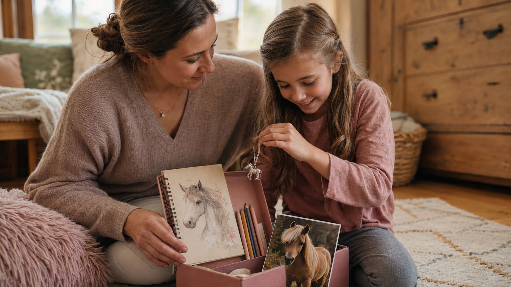 Persönliches Pferdegeschenk für Mädchen mit Pferde-Tagebuch und Erinnerungen