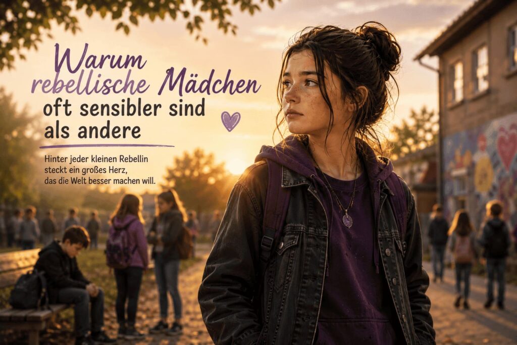 Luna beobachtet aufmerksam das Geschehen auf dem Schulhof. Das Herobild zeigt, warum rebellische Mädchen oft sensibler sind als andere und einen ausgeprägten Sinn für Gerechtigkeit besitzen.