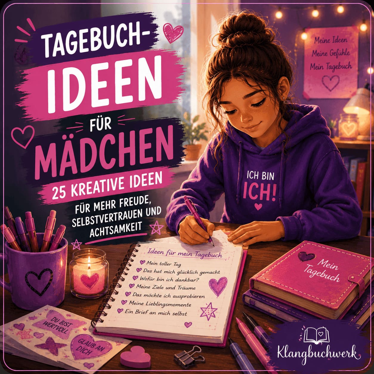 Mädchen schreibt kreative Tagebuch-Ideen auf und entdeckt inspirierende Schreibimpulse für ihr Tagebuch.